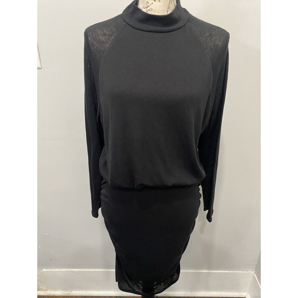 Express Mock Neck Long Sleeve Ruched Sweater Dress Bodycon Black M Minimalist